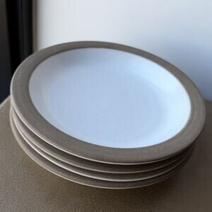 Heath Ceramics Rim Line Opaque White Salad Side Plates 7 1/4” Set of 4 Brown Rim